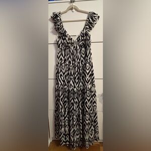 English Factory Black and White Tiger Print Ruffle Sleeve Maxi Dress